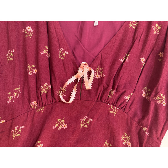 Free People Everyones Favorite Mini Dress Size SM Smocked Waist Burgundy Cottage - Picture 8 of 8